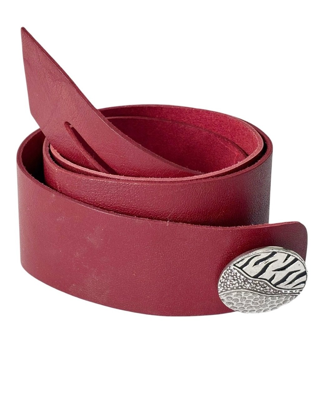 Chico’s Bold Red Hip Genuine Leather Women’s Wide gemstone buckle Belt | L